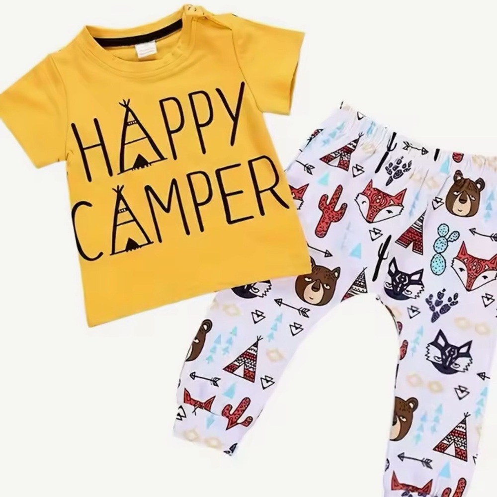 New “Happy Camper” baby spring, summer outfit 6-9 months